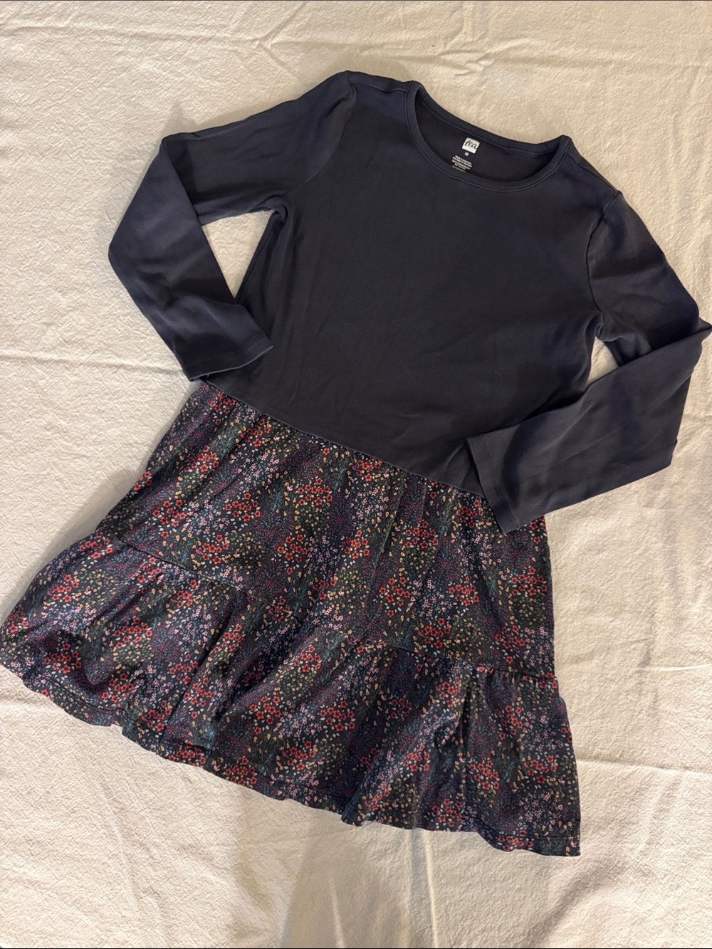 Tea Collection Long-Sleeve Dress with Floral Tiered Bottom